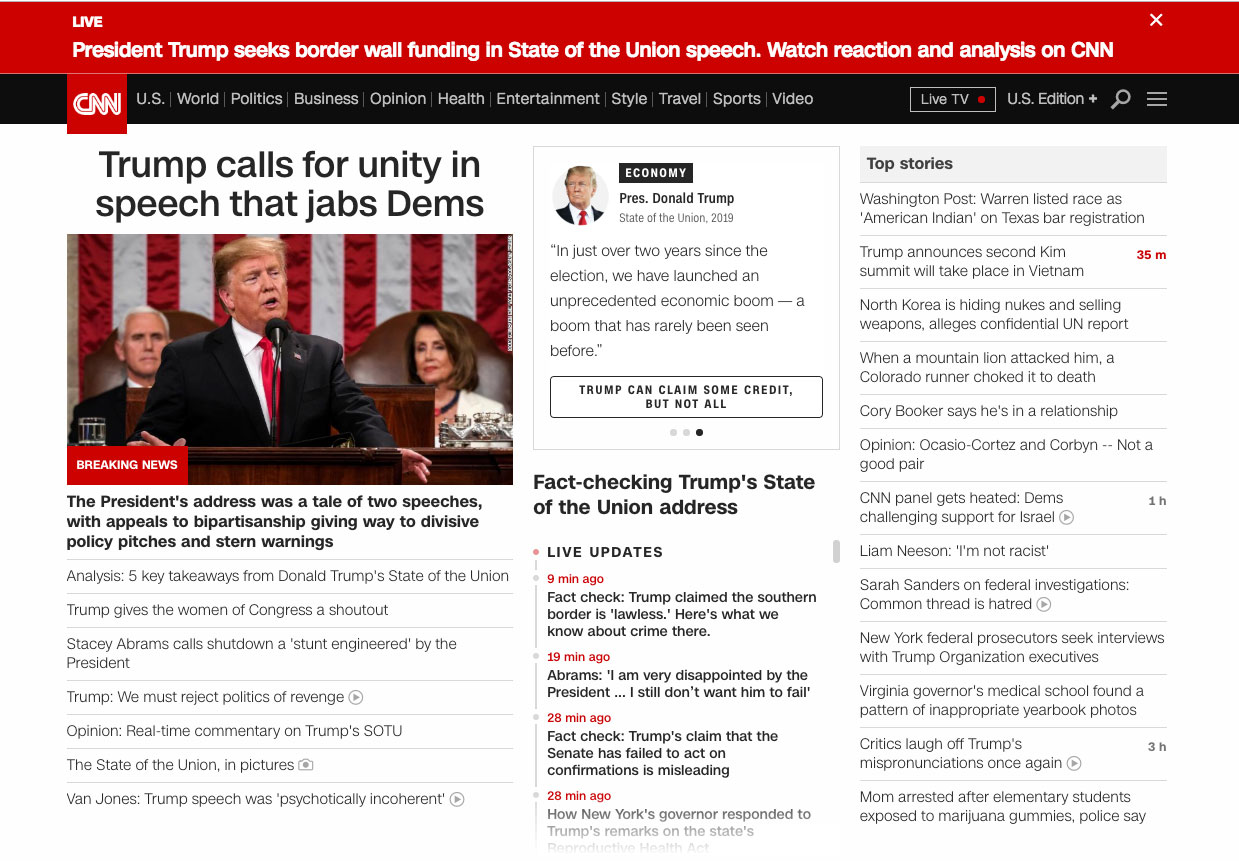 CNN homepage State of the Union